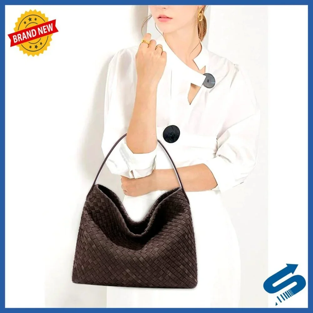 Woven Suede Hobo Tote Shoulder Bag for Work Travel
